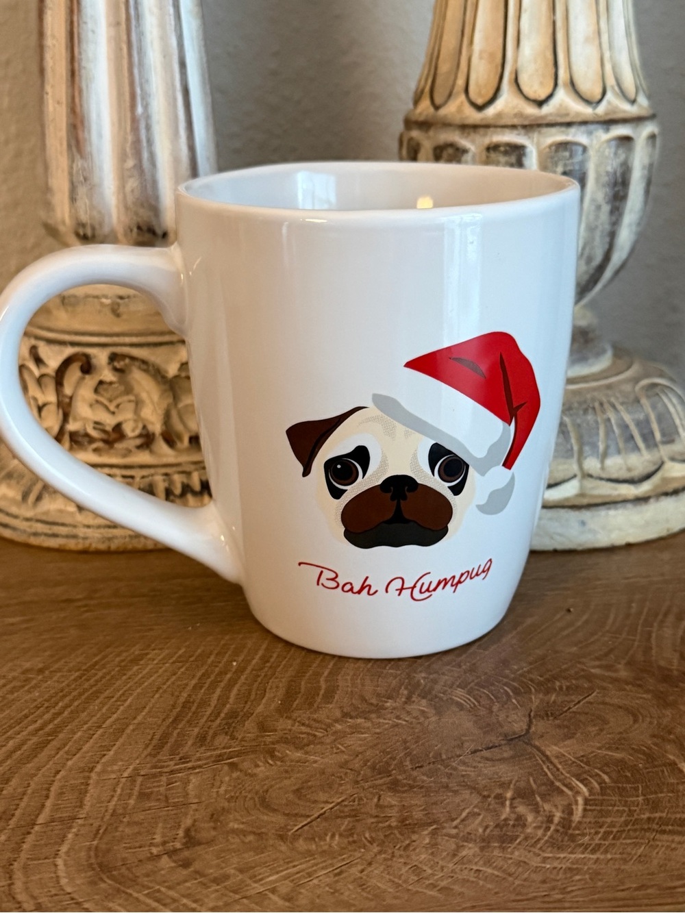 Bah Humpug White Ceramic Holiday Christmas Mug with Pug Graphic oversized